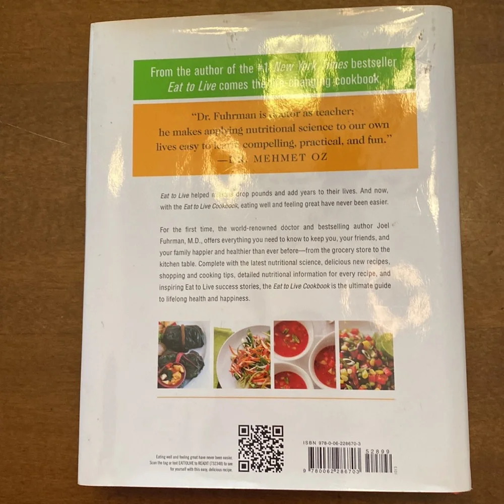 Eat to Live Cookbook Hardcover Joel Fuhrman MD Dust Jacket EUC